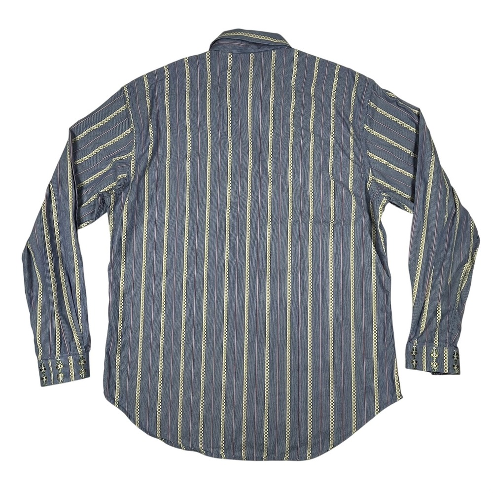 Robert Graham Button Front Shirt Mens Large Blue Striped Floral Embroidered L - Picture 6 of 12
